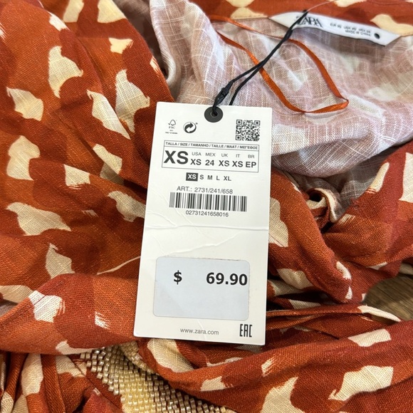 Zara printed cropped knot beaded cuff blouse NWT - Picture 8 of 12